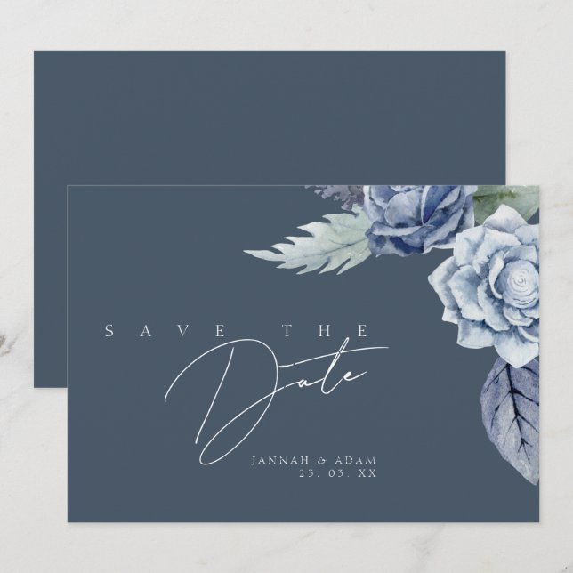 Reserva La Fecha Boda de Rosa Azul Pizarra Simple (Anverso / Reverso)