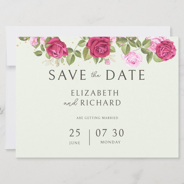 Reserva La Fecha Boda de Rosa de Acuarela Pastel Floral (Anverso)