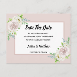 Reserva La Fecha Boda de Rosa de Madera Rosa Suave Floral Acuarela