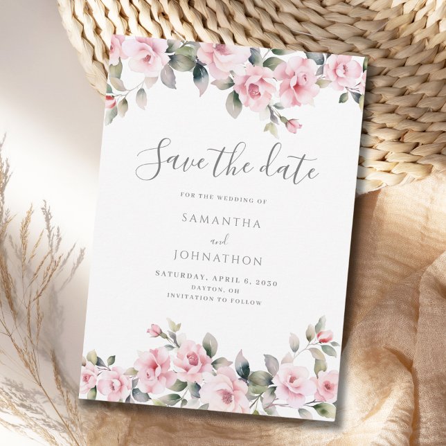 Reserva La Fecha Boda de Rosa Floral Rosa Elegante  (Subido por el creador)