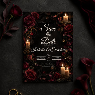 Reserva La Fecha Boda de rosa gótica con velas encendidas