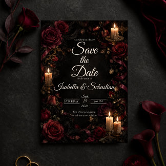Reserva La Fecha Boda de rosa gótica con velas encendidas