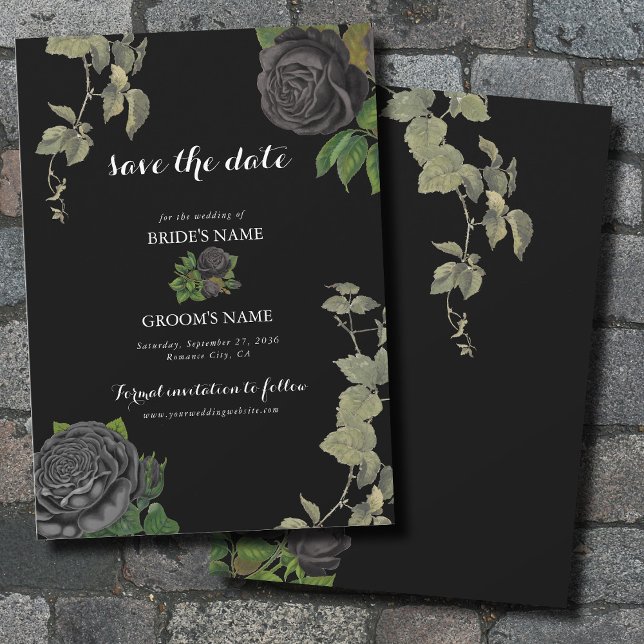 Reserva La Fecha Boda de Rosas negros en Halloween gótico (Gothic Halloween Black Roses Wedding Save The Date)