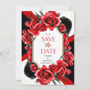 Reserva La Fecha Boda de rosas rojas de Crimson formales digitales