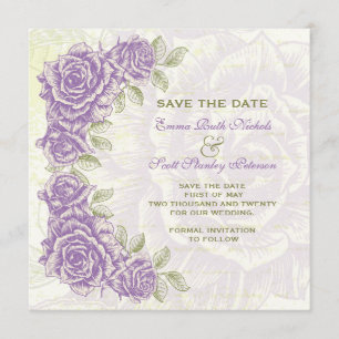 Reserva La Fecha Boda de rosas violetas de la época Save the Date