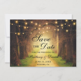 Reserva La Fecha Boda de Rustic Forest Path String Lights