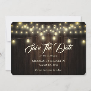 Reserva La Fecha Boda de Rustic Wood Burlap Hearts String Lights