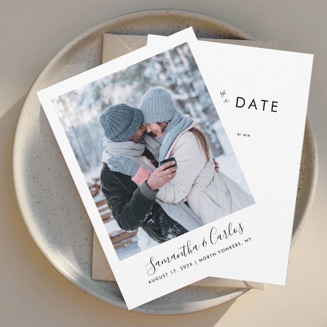 Reserva La Fecha Boda de secuencia de fotos moderna (Modern Script Photo Save the Date Wedding Announcement)