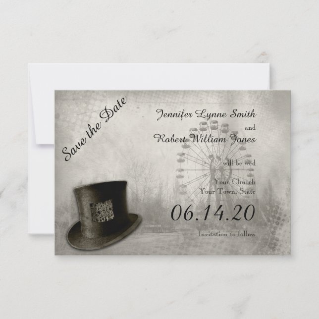 Reserva La Fecha Boda de Sombrero Top del Carnaval de Steampunk Aho (Anverso)