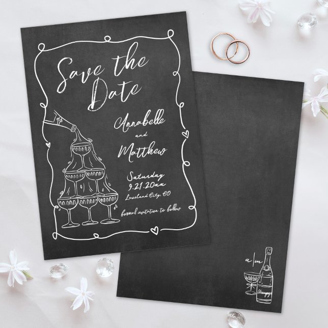 Reserva La Fecha Boda de tablero de cromadores con mano caprichosa (Whimsical Hand Drawn Chalkboard Wedding Save the Date)