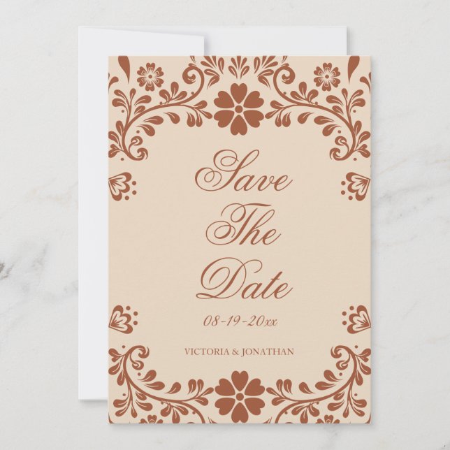 Reserva La Fecha Boda de Terracota Beige Mexicana  (Anverso)