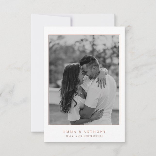 Reserva La Fecha Boda de Terracota con Monograma Elegante (Anverso)