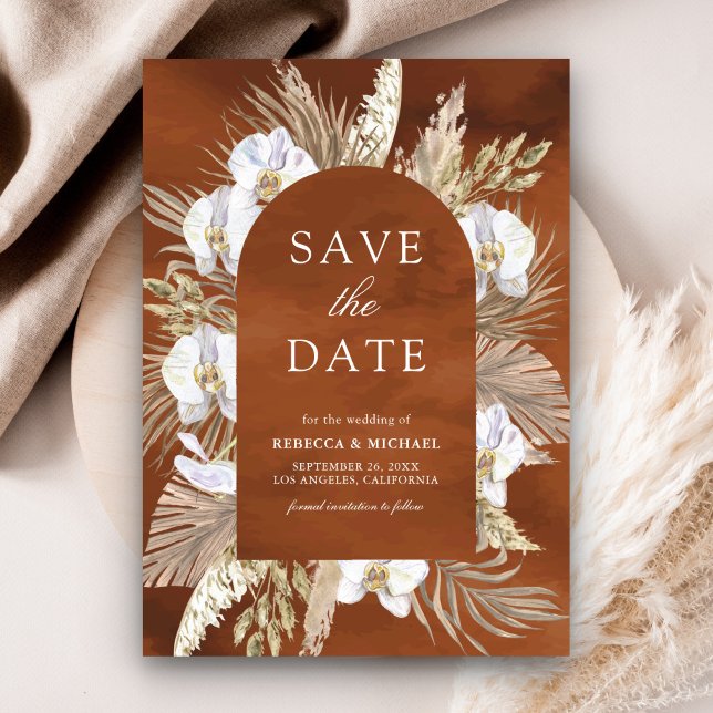 Reserva La Fecha Boda de Terracota Orquídea Blanca Pampas Boho (Subido por el creador)