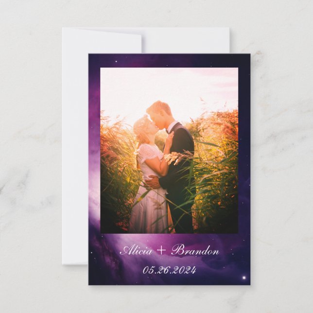 Reserva La Fecha Boda de texto celestial simple y elegante fotográf (Anverso)
