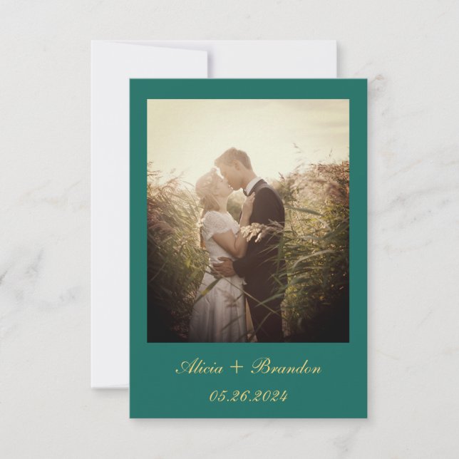 Reserva La Fecha Boda de texto verde esmeralda simple y elegante (Anverso)
