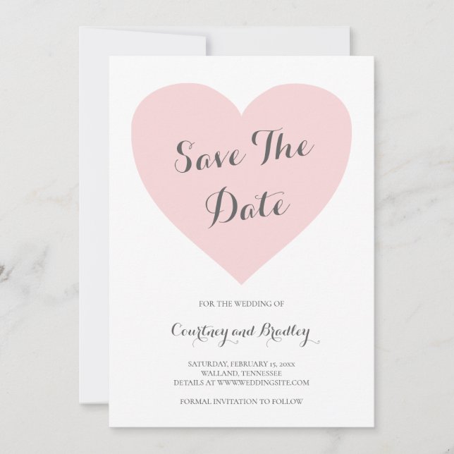 Reserva La Fecha Boda de tipografía cardíaca rosada cúrcuta pastel (Anverso)