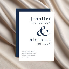 Reserva La Fecha Boda de tipografía de Ampersand moderna azul marin