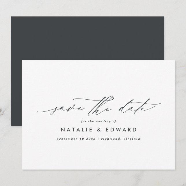 Reserva La Fecha Boda de tipografía elegante de escritura moderna (Anverso / Reverso)