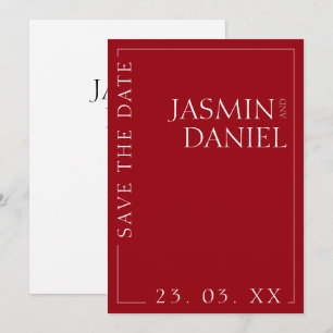 Reserva La Fecha Boda de tipografía minimalista de color rojo