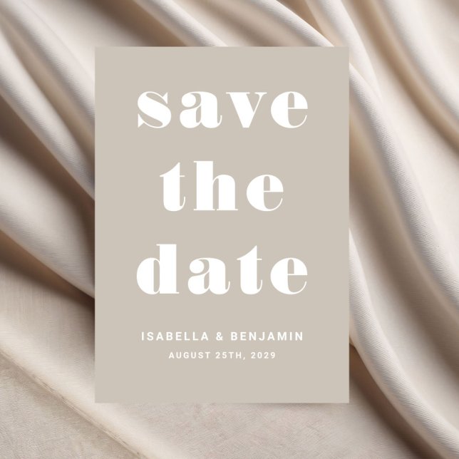 Reserva La Fecha Boda de tipografía tapupina moderna (Taupe Beige Modern Typography Wedding Save The Date)