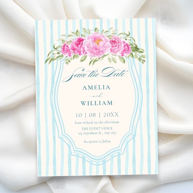 Reserva La Fecha Boda de tiras florales azules (Subido por el creador)