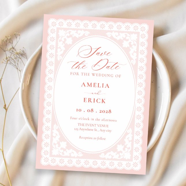 Reserva La Fecha Boda de toile rosa vintage (Subido por el creador)