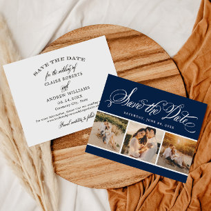 Reserva La Fecha Boda de tres fotos de caligrafía clásica de marina