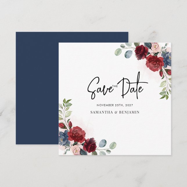 Reserva La Fecha Boda de vegetación con guión floral (Anverso / Reverso)