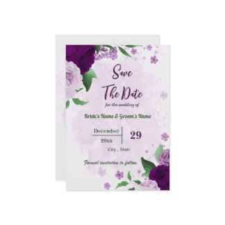 Reserva La Fecha Boda de vegetación de flores moradas románticas