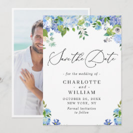 Reserva La Fecha Boda de Vegetación de Hortensia Azul Elegante