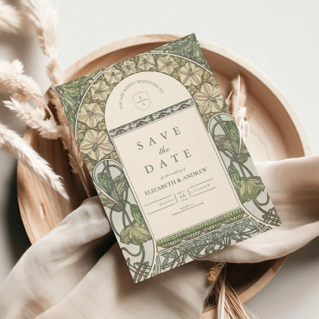 Reserva La Fecha Boda de vegetación floral Art Nouveau (Subido por el creador)