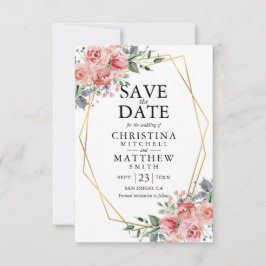 Reserva La Fecha Boda de vegetación rosa de color de agua floral Ru