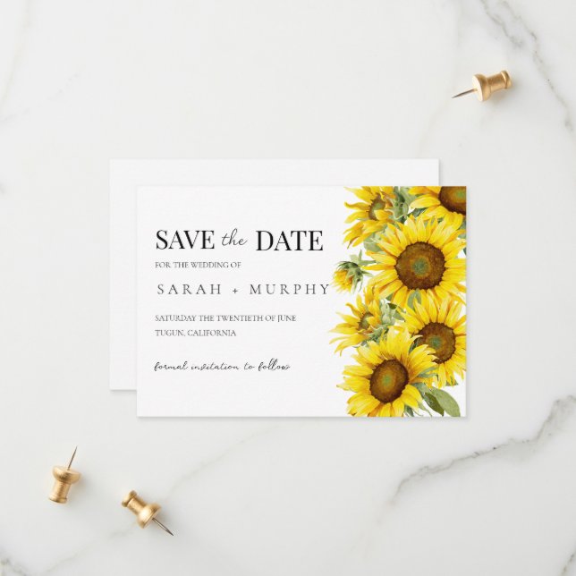Reserva La Fecha Boda de verano elegante con girasoles (Anverso/Reverso In Situ)