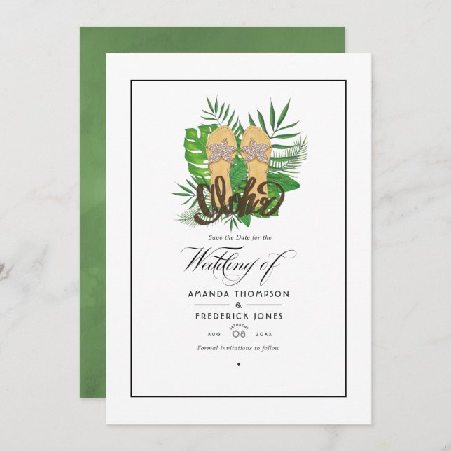 Reserva La Fecha Boda de verano en la playa Aloha Guardar la fecha (Anverso / Reverso)