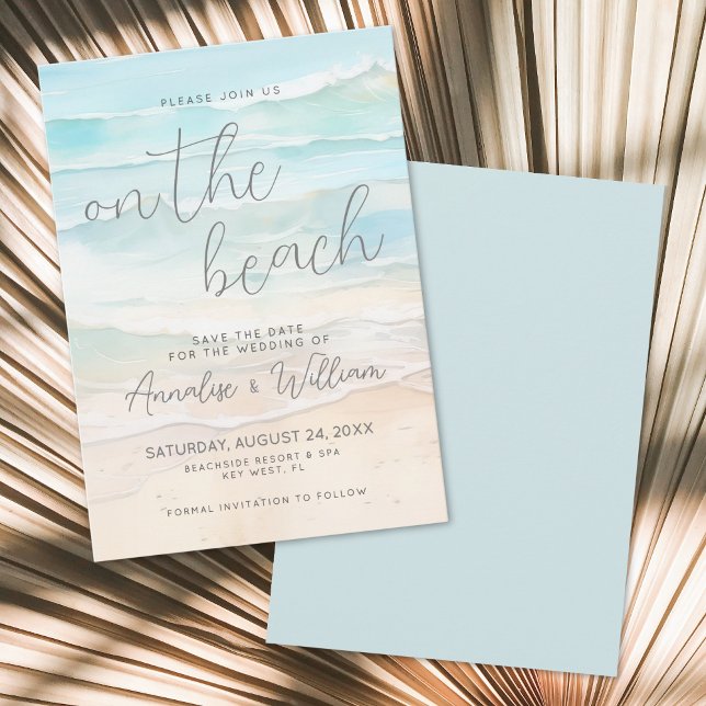 Reserva La Fecha Boda de verano en la playa con acuarela (Watercolor Summer On The Beach Wedding Save the Date)