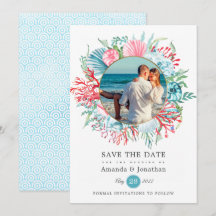 Boda de verano en la playa con foto de guardar la 