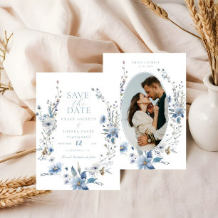 Reserva La Fecha Boda de verdor Dusty Blue Floral Spring
