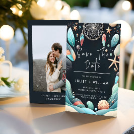 Reserva La Fecha Boda de vidrio marino apilado de arena de Aqua San