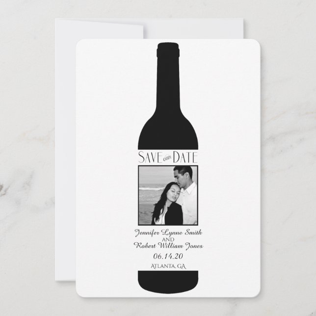 Reserva La Fecha Boda de vino elegante en blanco y negro salva la f (Anverso)
