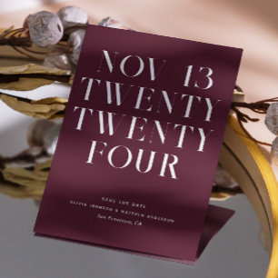 Reserva La Fecha Boda de Vino Oscuro. Burdeos Minimalista Moderno C