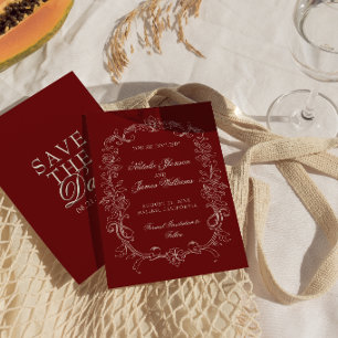 Reserva La Fecha Boda de vino tinto antiguo dinero elegante fancy