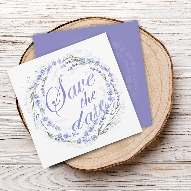 Reserva La Fecha Boda de Wreath de Lavanda Rústica Salva La Fecha (Rustic Lavender Wreath Wedding Save The Date)