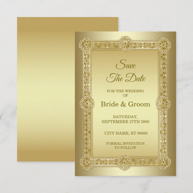 Reserva La Fecha Boda Decorativa Dorada Salva La Fecha (Anverso / Reverso)