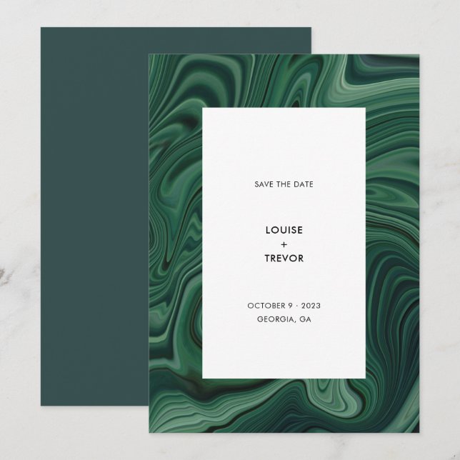Reserva La Fecha Boda del Agate Verde Esmeralda Resumen moderno (Anverso / Reverso)