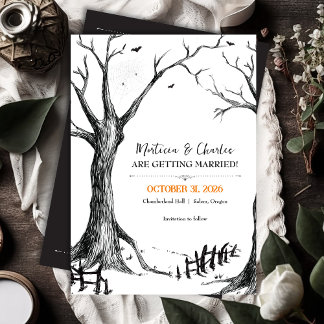 Reserva La Fecha Boda del árbol de Halloween de la víspera de Todos