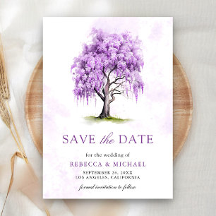 Reserva La Fecha Boda del Árbol Floral de Wisteria Púrpura