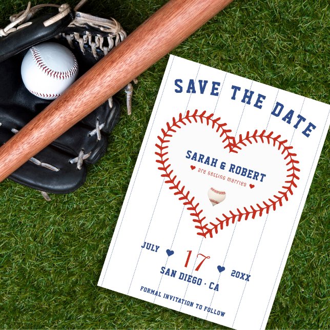 Reserva La Fecha Boda del Beisbol Softball Sport Heart Pinstripe (Baseball Softball Sport Heart Pinstripe Wedding Save The Date)