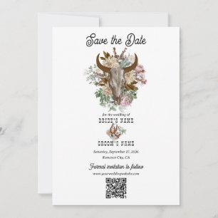 Reserva La Fecha Boda del Boho Boho Cow Skull del País Occidental