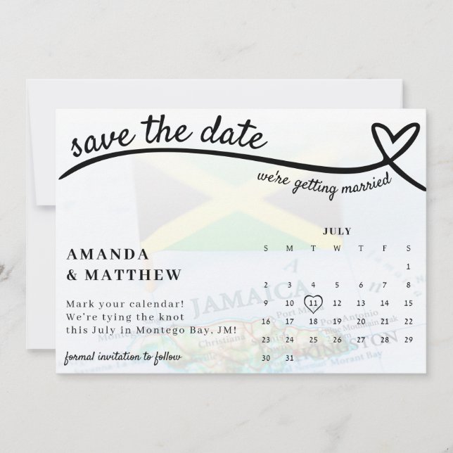 Reserva La Fecha Boda del Calendario Corazón de Jamaica (Anverso)