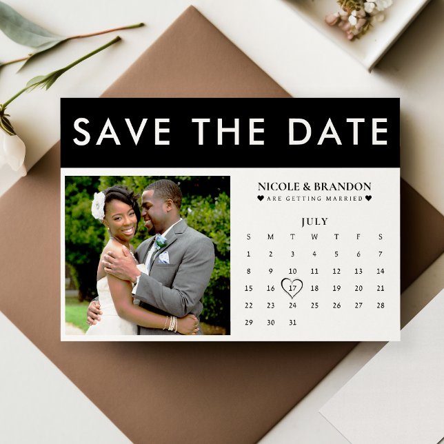 Reserva La Fecha Boda del calendario fotográfico en blanco y negro (Black & White Photo Calendar Wedding Save The Date)